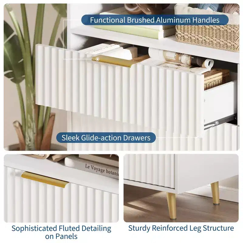 Modern Wave Pattern 7-Drawer Dresser, Contemporary Storage Chest for Bedroom, Living Room & Entryway