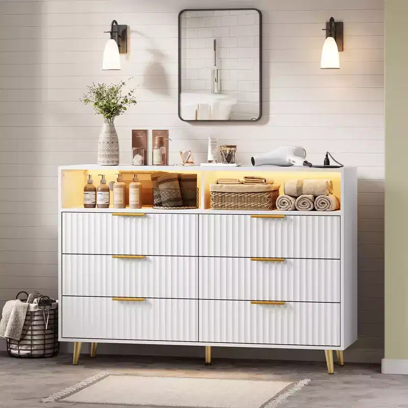Modern Wave Pattern 7-Drawer Dresser, Contemporary Storage Chest for Bedroom, Living Room & Entryway