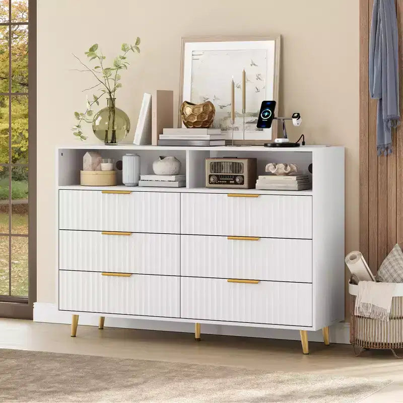 Modern Wave Pattern 7-Drawer Dresser, Contemporary Storage Chest for Bedroom, Living Room & Entryway