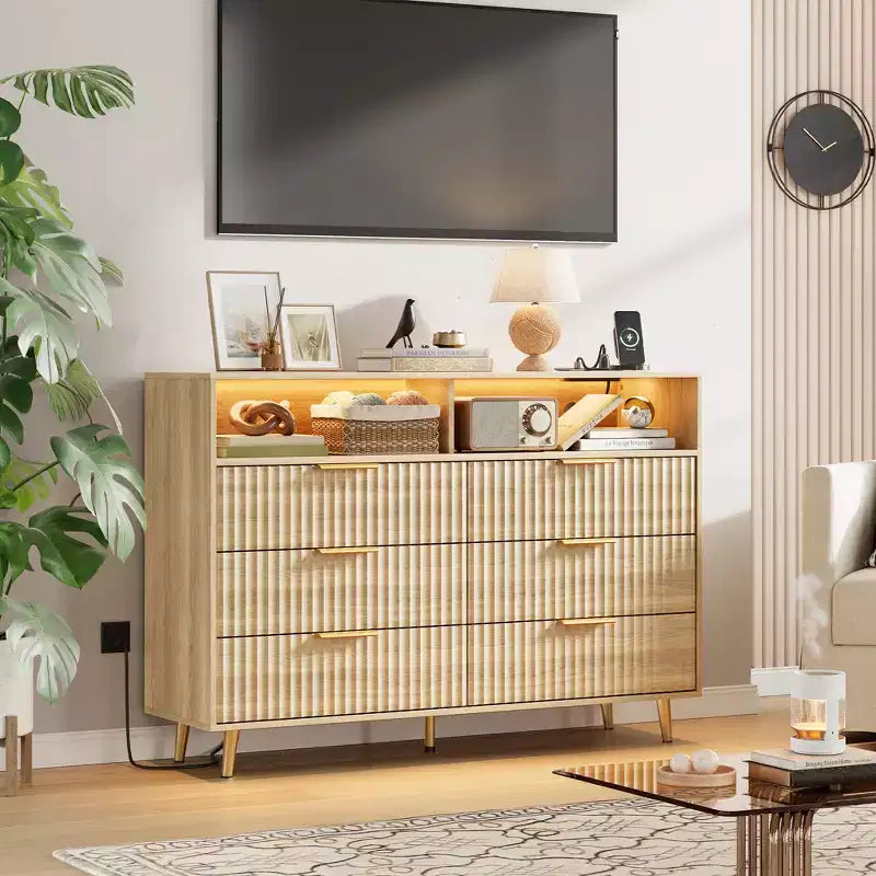 Modern Wave Pattern 7-Drawer Dresser, Contemporary Storage Chest for Bedroom, Living Room & Entryway