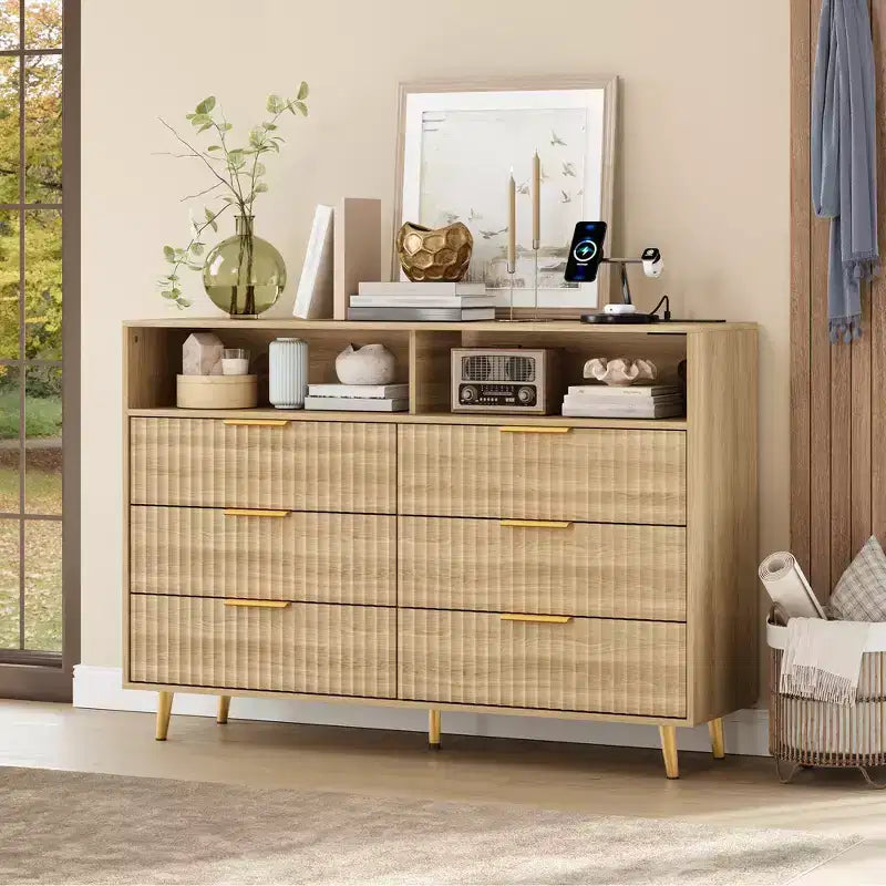Modern Wave Pattern 7-Drawer Dresser, Contemporary Storage Chest for Bedroom, Living Room & Entryway