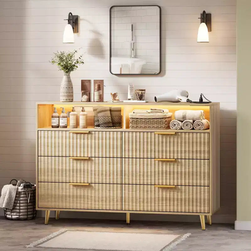Modern Wave Pattern 7-Drawer Dresser, Contemporary Storage Chest for Bedroom, Living Room & Entryway