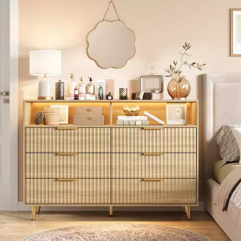 Modern Wave Pattern 7-Drawer Dresser, Contemporary Storage Chest for Bedroom, Living Room & Entryway