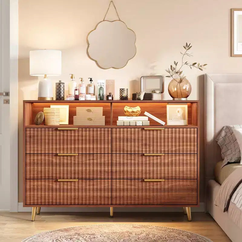 Commode 7 tiroirs au motif ondulé moderne, rangement contemporain pour chambre, salon et entrée