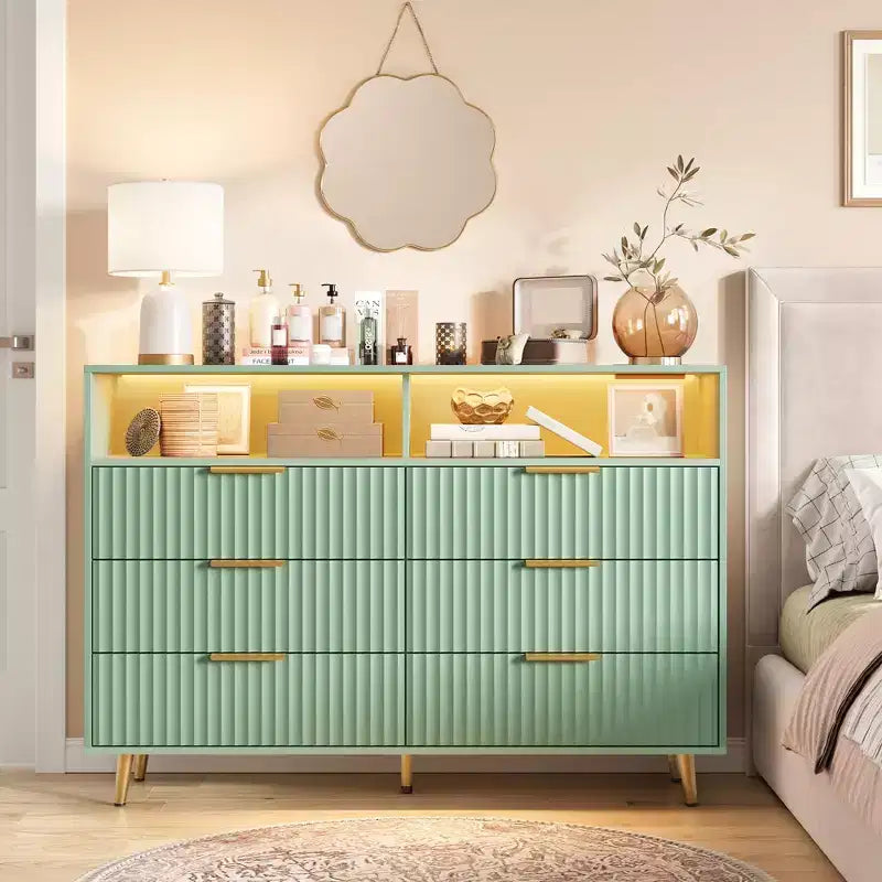 Commode 7 tiroirs au motif ondulé moderne, rangement contemporain pour chambre, salon et entrée