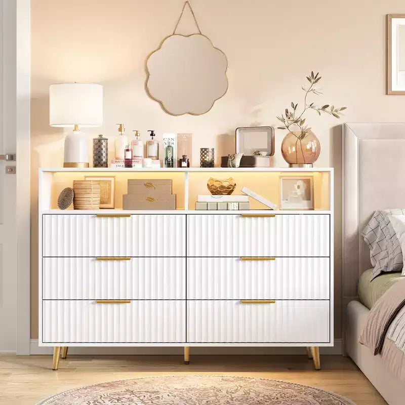 Commode 7 tiroirs au motif ondulé moderne, rangement contemporain pour chambre, salon et entrée