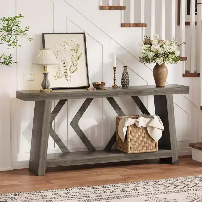 70.9 Inch Console Table with 2-Tier Storage, Narrow Entryway Table, Farmhouse Sofa Table for Hallway Living Room