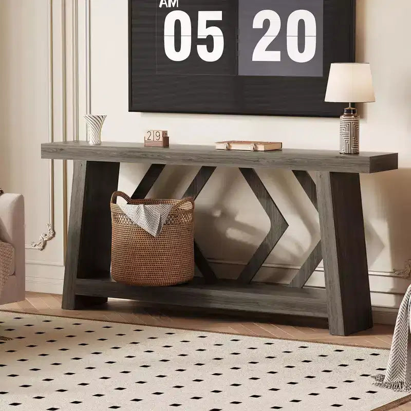 70.9 Inch Console Table with 2-Tier Storage, Narrow Entryway Table, Farmhouse Sofa Table for Hallway Living Room