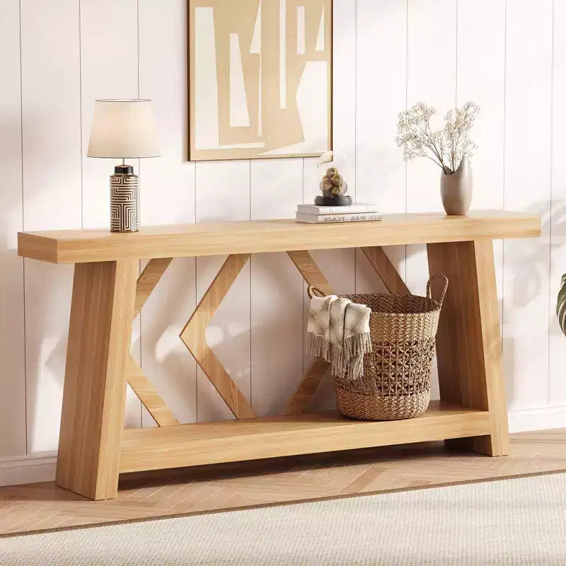 Console de 180 cm avec 2 étagères, Table d'entrée étroite, Table de canapé de style rustique pour couloir ou salon