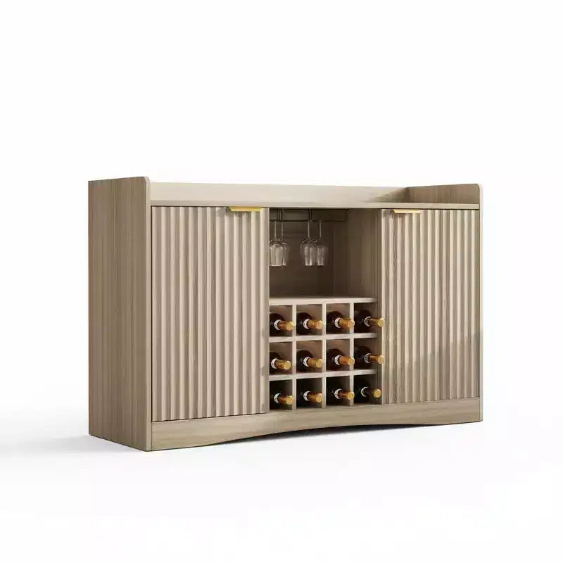 47 Modern Wine Bar Cabinet with 9 Glass Holders, 12 Wine Racks, Fluted Design, 2 Doors, Buffet Sideboard Storage for Dining & Living Room