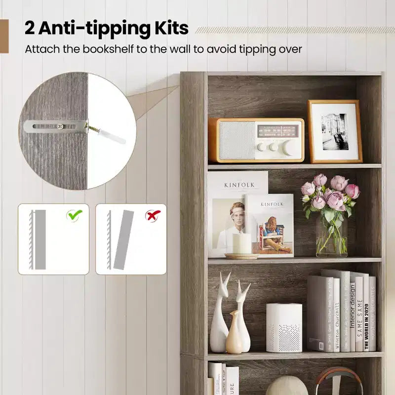 Costway 2PCS 6-Tier Bookshelf w/Open Shelves Anti-Tipping Kits for Living Room Bedroom