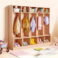 5 Section Kids Coat Locker Wooden Toddler Cubby Storage Organizer with 10 Hooks Non Slip Mat Modern Kid Coat Cubbies
