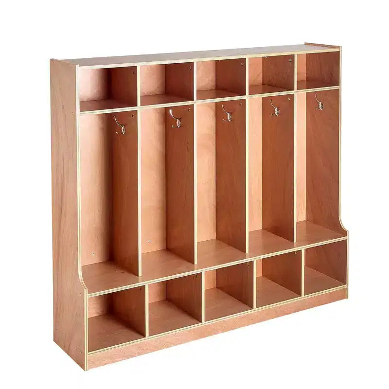 5 Section Kids Coat Locker Wooden Toddler Cubby Storage Organizer with 10 Hooks Non Slip Mat Modern Kid Coat Cubbies