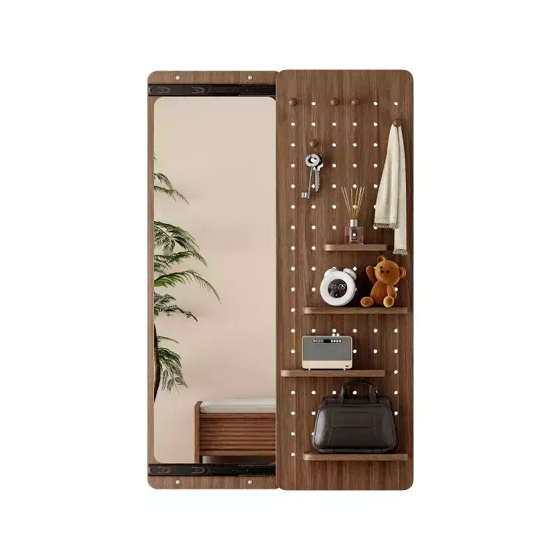 Modern Wall Mounted Full Length Mirror with Shelf & Hooks, Multifunctional Full Body Mirror for Bedroom, Living Room, or Entryway-Panipeachy