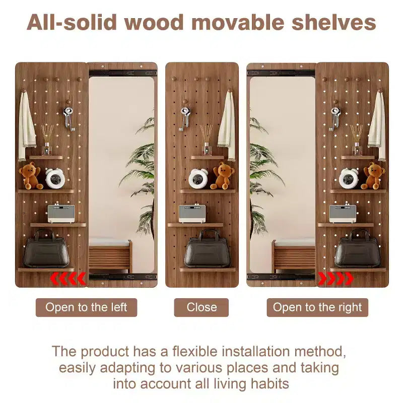 Modern Wall Mounted Full Length Mirror with Shelf & Hooks, Multifunctional Full Body Mirror for Bedroom, Living Room, or Entryway-Panipeachy