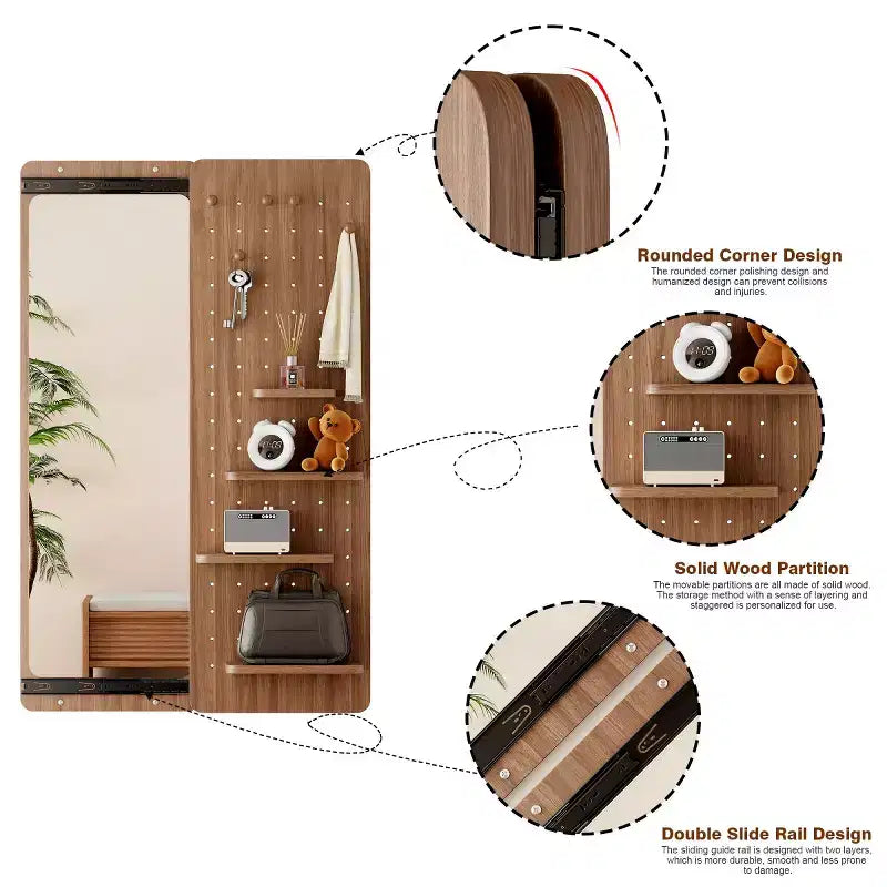 Modern Wall Mounted Full Length Mirror with Shelf & Hooks, Multifunctional Full Body Mirror for Bedroom, Living Room, or Entryway-Panipeachy
