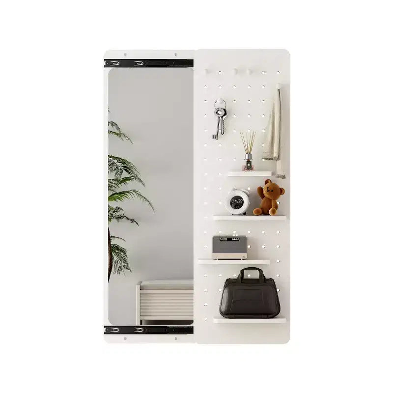Modern Wall Mounted Full Length Mirror with Shelf & Hooks, Multifunctional Full Body Mirror for Bedroom, Living Room, or Entryway-Panipeachy