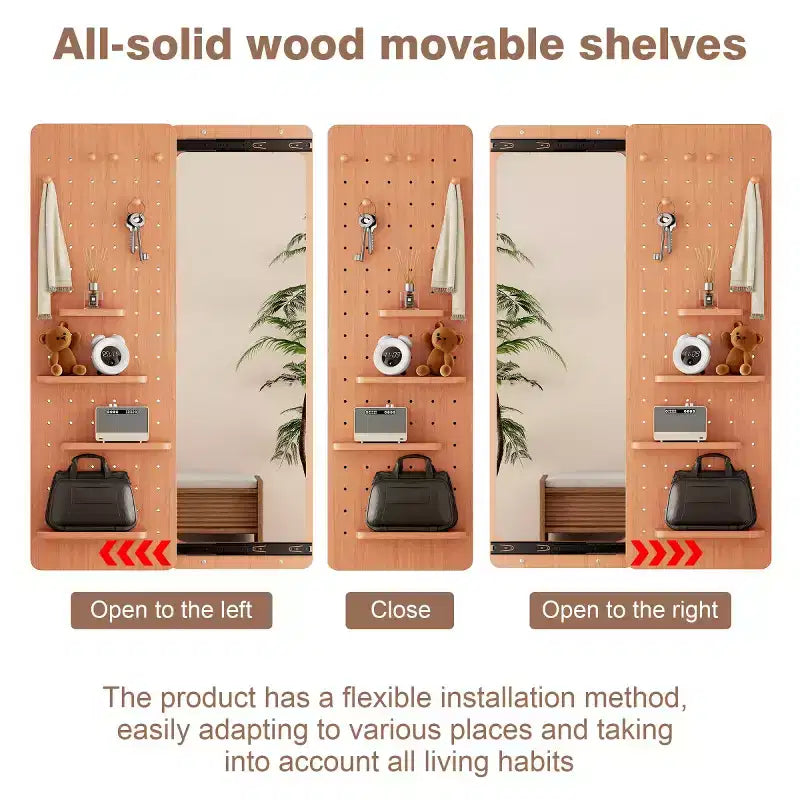 Modern Wall Mounted Full Length Mirror with Shelf & Hooks, Multifunctional Full Body Mirror for Bedroom, Living Room, or Entryway-Panipeachy