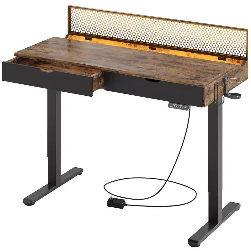 Bestier 47 Inch Electric Standing Desk with 2 Drawers & LED Light for Home Office, Height Adjustable Computer Desk, Gaming Table with USB Charging
