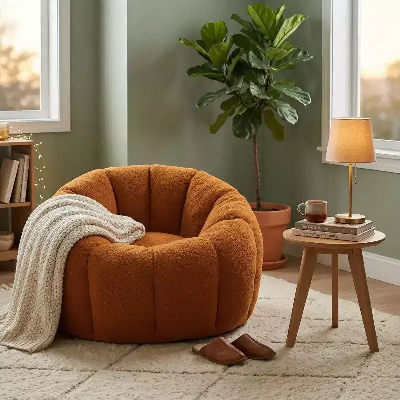 FurnitureR Teddy Fabric Lounge Chair, Plush Accent Armchair with Deep Seat, Cozy Upholstered Lazy Sofa for Living Room Bedroom Reading Corner