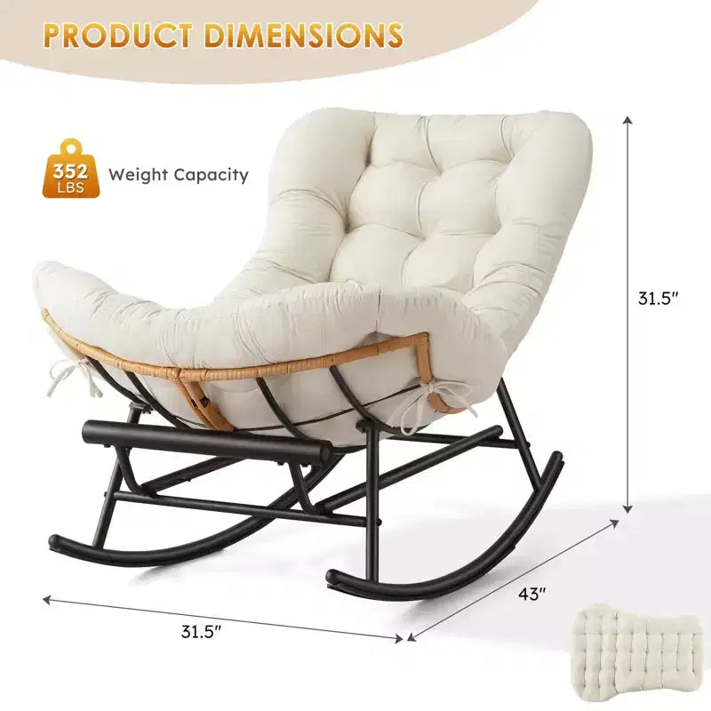 2PCS Rocking Chair Cushions, Houndstooth Pattern Polyester Replacement Seat Pad, Indoor Outdoor Papasan Chairs, Beige