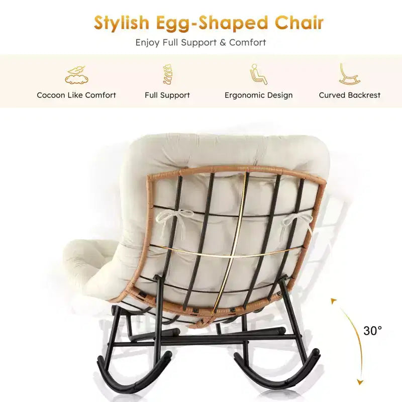 2PCS Rocking Chair Cushions, Houndstooth Pattern Polyester Replacement Seat Pad, Indoor Outdoor Papasan Chairs, Beige