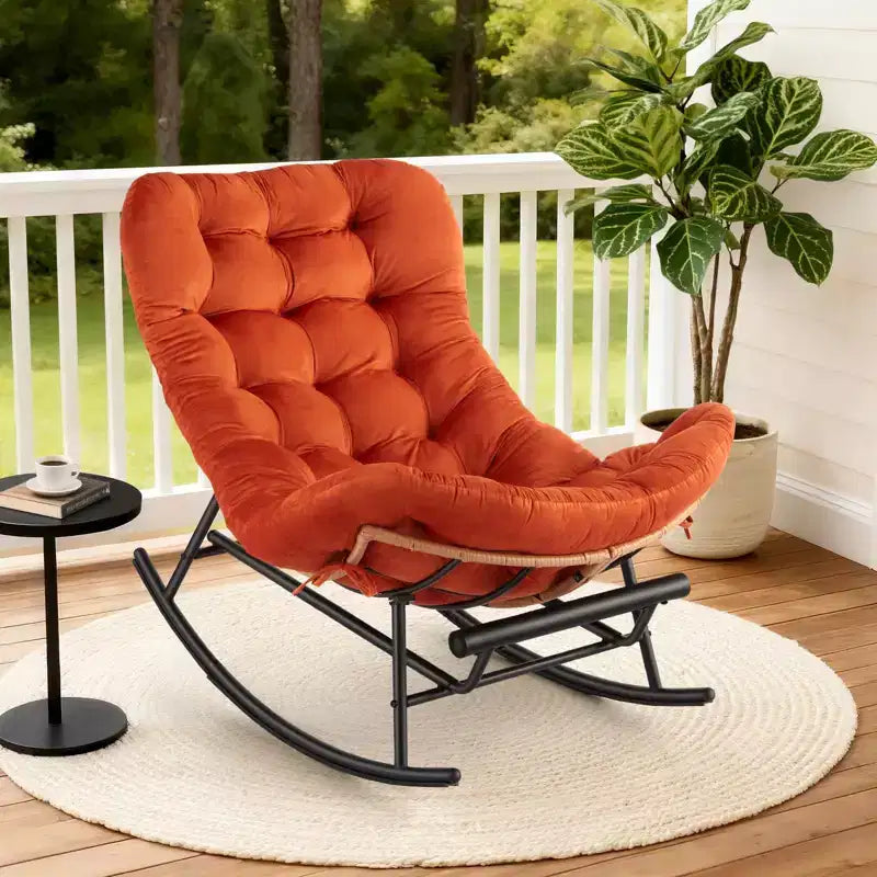 2PCS Rocking Chair Cushions, Houndstooth Pattern Polyester Replacement Seat Pad, Indoor Outdoor Papasan Chairs, Orange