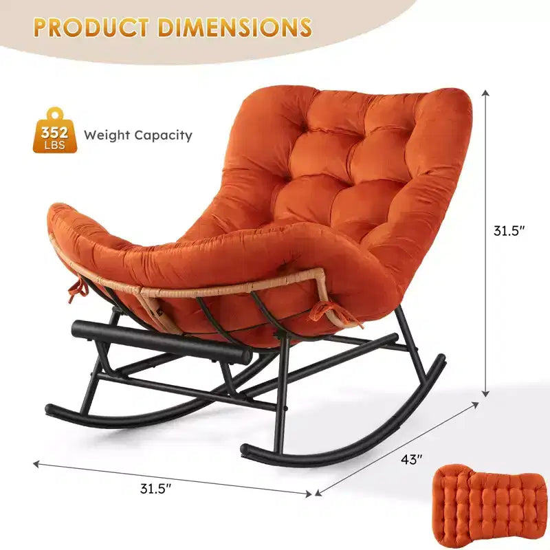 2PCS Rocking Chair Cushions, Houndstooth Pattern Polyester Replacement Seat Pad, Indoor Outdoor Papasan Chairs, Orange