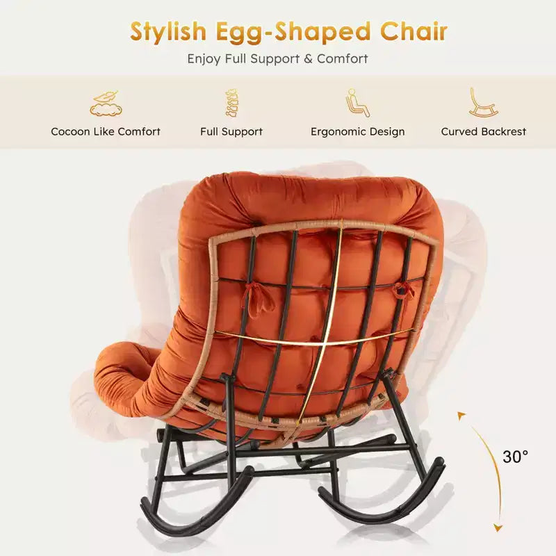 2PCS Rocking Chair Cushions, Houndstooth Pattern Polyester Replacement Seat Pad, Indoor Outdoor Papasan Chairs, Orange