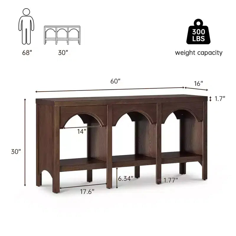 60-Inch Entryway Console Table, Arched Sofa Table with Open Shelf for Hallway, Foyer or Living Room, Decorative Accent Table