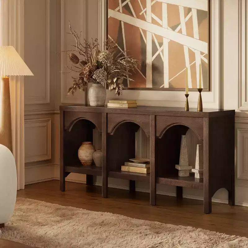 60-Inch Entryway Console Table, Arched Sofa Table with Open Shelf for Hallway, Foyer or Living Room, Decorative Accent Table