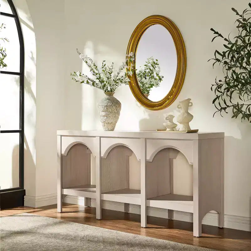 60-Inch Entryway Console Table, Arched Sofa Table with Open Shelf for Hallway, Foyer or Living Room, Decorative Accent Table