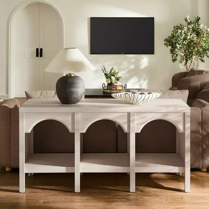 60-Inch Entryway Console Table, Arched Sofa Table with Open Shelf for Hallway, Foyer or Living Room, Decorative Accent Table