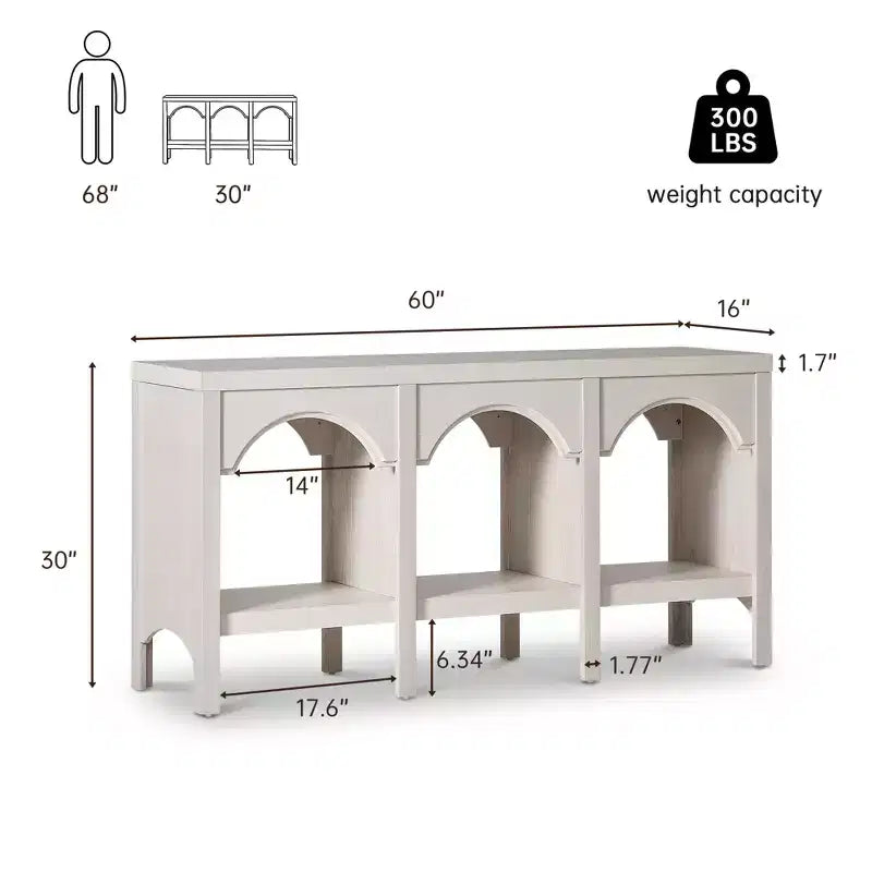 60-Inch Entryway Console Table, Arched Sofa Table with Open Shelf for Hallway, Foyer or Living Room, Decorative Accent Table