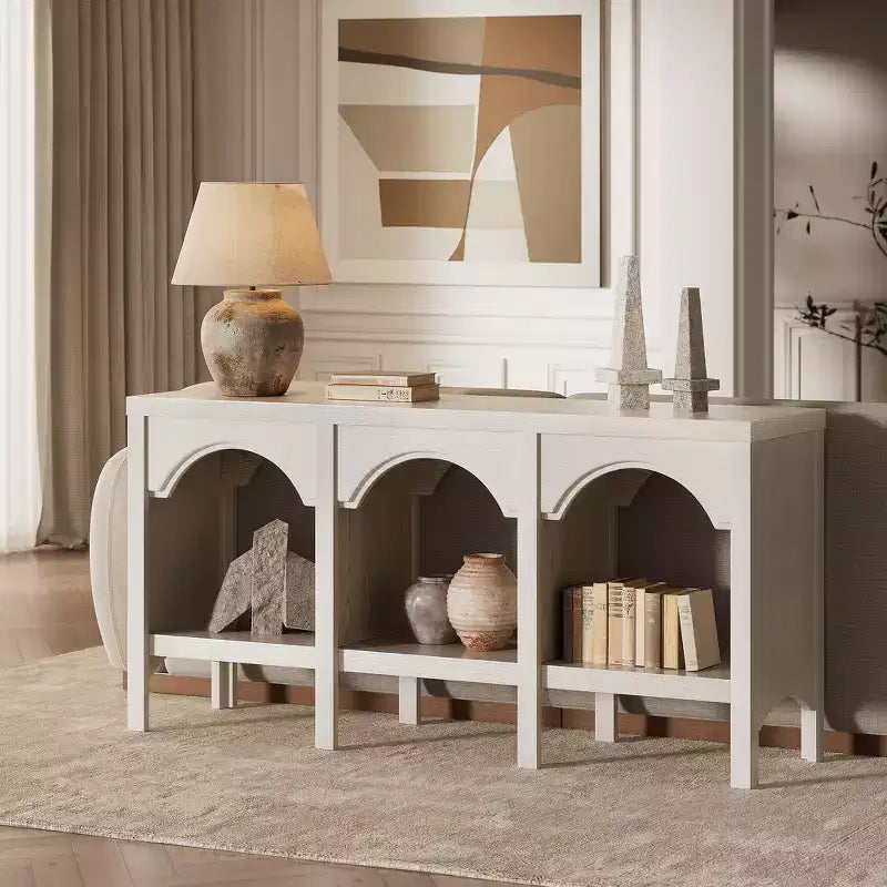 60-Inch Entryway Console Table, Arched Sofa Table with Open Shelf for Hallway, Foyer or Living Room, Decorative Accent Table