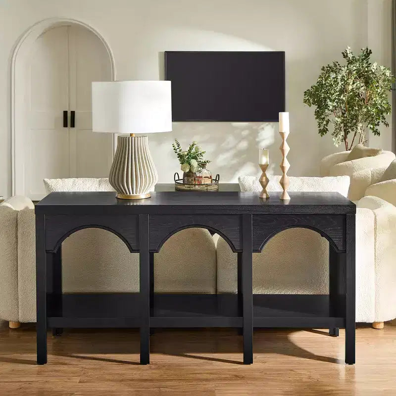 60-Inch Entryway Console Table, Arched Sofa Table with Open Shelf for Hallway, Foyer or Living Room, Decorative Accent Table