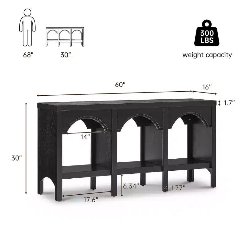 60-Inch Entryway Console Table, Arched Sofa Table with Open Shelf for Hallway, Foyer or Living Room, Decorative Accent Table