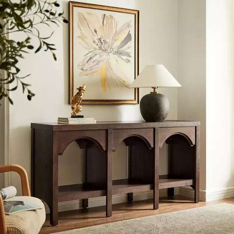 60-Inch Entryway Console Table, Arched Sofa Table with Open Shelf for Hallway, Foyer or Living Room, Decorative Accent Table