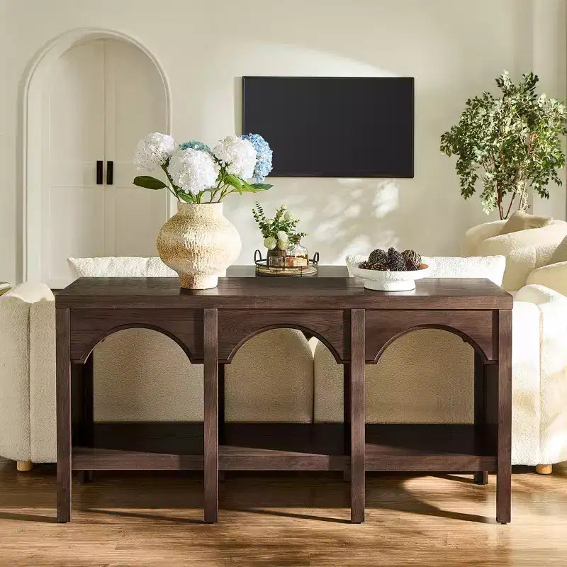 60-Inch Entryway Console Table, Arched Sofa Table with Open Shelf for Hallway, Foyer or Living Room, Decorative Accent Table
