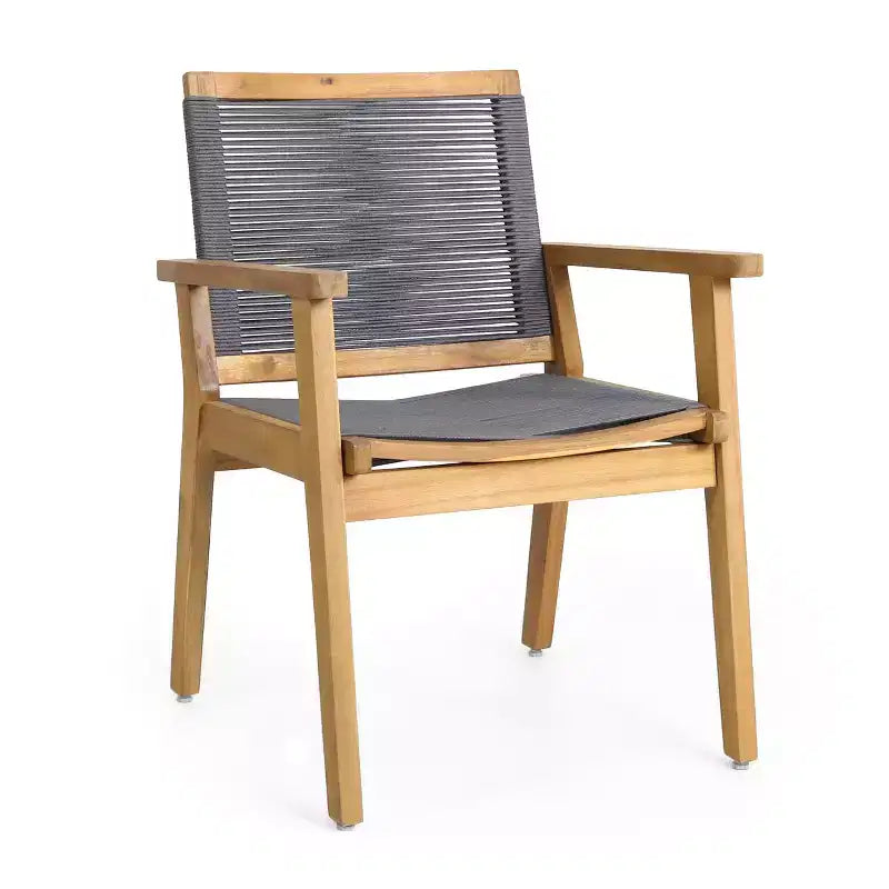 Outdoor Dining Chairs Set of 2, Teak Finish Wood Frame and Mix Brown Rope, Natural Courtyard Style, 400lbs Capacity