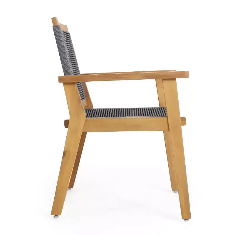 Outdoor Dining Chairs Set of 2, Teak Finish Wood Frame and Mix Brown Rope, Natural Courtyard Style, 400lbs Capacity