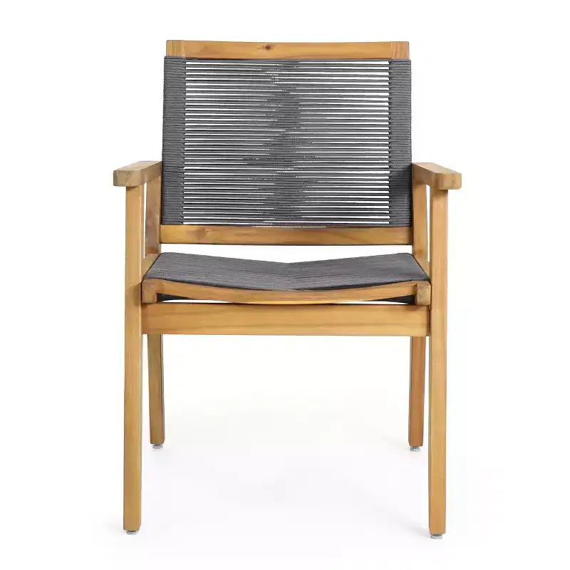 Outdoor Dining Chairs Set of 2, Teak Finish Wood Frame and Mix Brown Rope, Natural Courtyard Style, 400lbs Capacity
