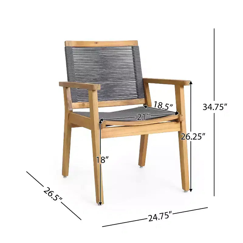 Outdoor Dining Chairs Set of 2, Teak Finish Wood Frame and Mix Brown Rope, Natural Courtyard Style, 400lbs Capacity