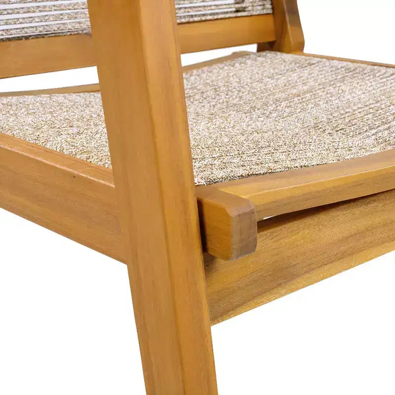 Outdoor Dining Chairs Set of 2, Teak Finish Wood Frame and Mix Brown Rope, Natural Courtyard Style, 400lbs Capacity