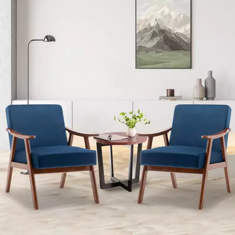 Mid-Century Modern Velvet Accent Chair with Solid Wood Frame, Wingback Lounge Chair for Living Room
