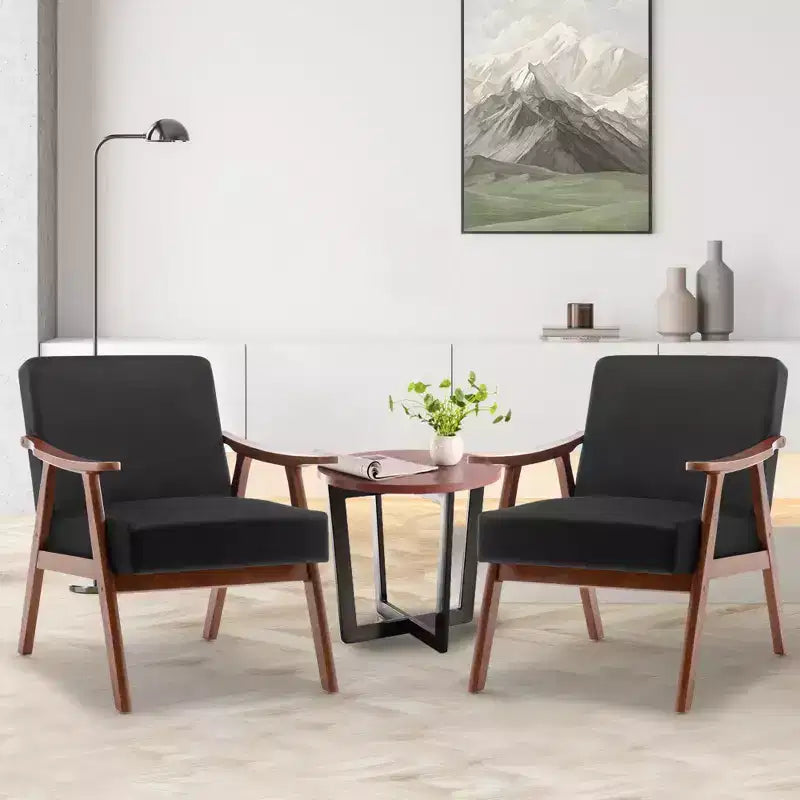 Mid-Century Modern Velvet Accent Chair with Solid Wood Frame, Wingback Lounge Chair for Living Room