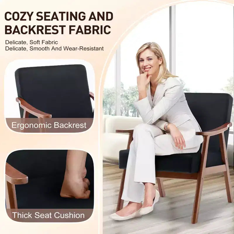 Mid-Century Modern Velvet Accent Chair with Solid Wood Frame, Wingback Lounge Chair for Living Room