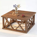 Lantine Solid Wood Coffee Table, 39.37-Inch Square Farmhouse Center Table with Reinforced X-Frame for Living Room, Apartment, Office