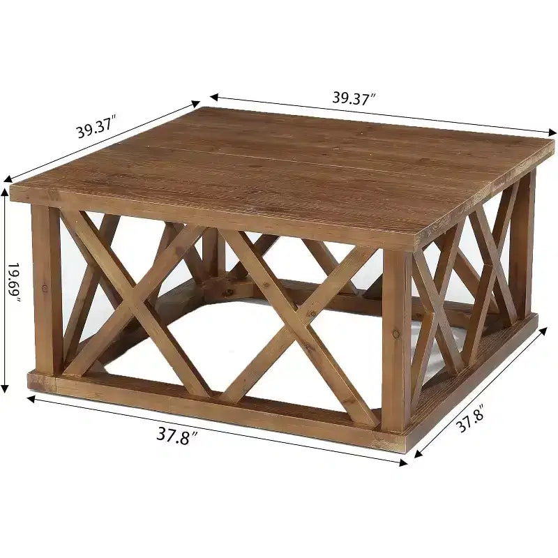 Lantine Solid Wood Coffee Table, 39.37-Inch Square Farmhouse Center Table with Reinforced X-Frame for Living Room, Apartment, Office