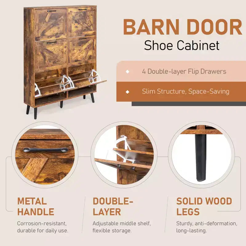 Karl Home Wooden 6 Flip Drawers Shoe Cabinet